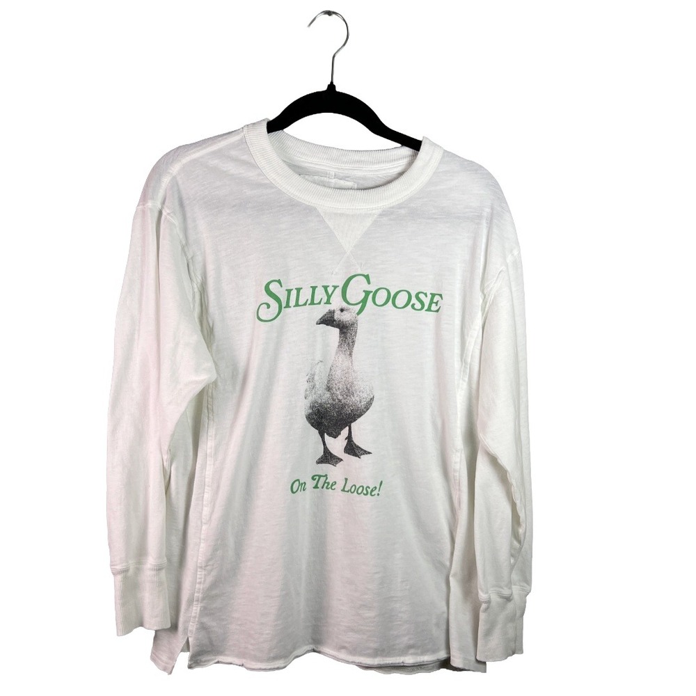 Aerie Silly Goose Long Sleeve Shirt Women's XS White Cottagecore